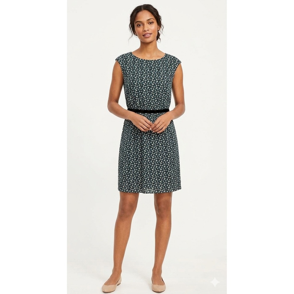 LOFT Ann Taylor Teal Leaf Print Sleeveless Sheath Dress Medium